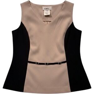 Y2K Office DBY Ltd Tan Black Colorblock V-Neck Sleeveless Blouse 14 Back Zip